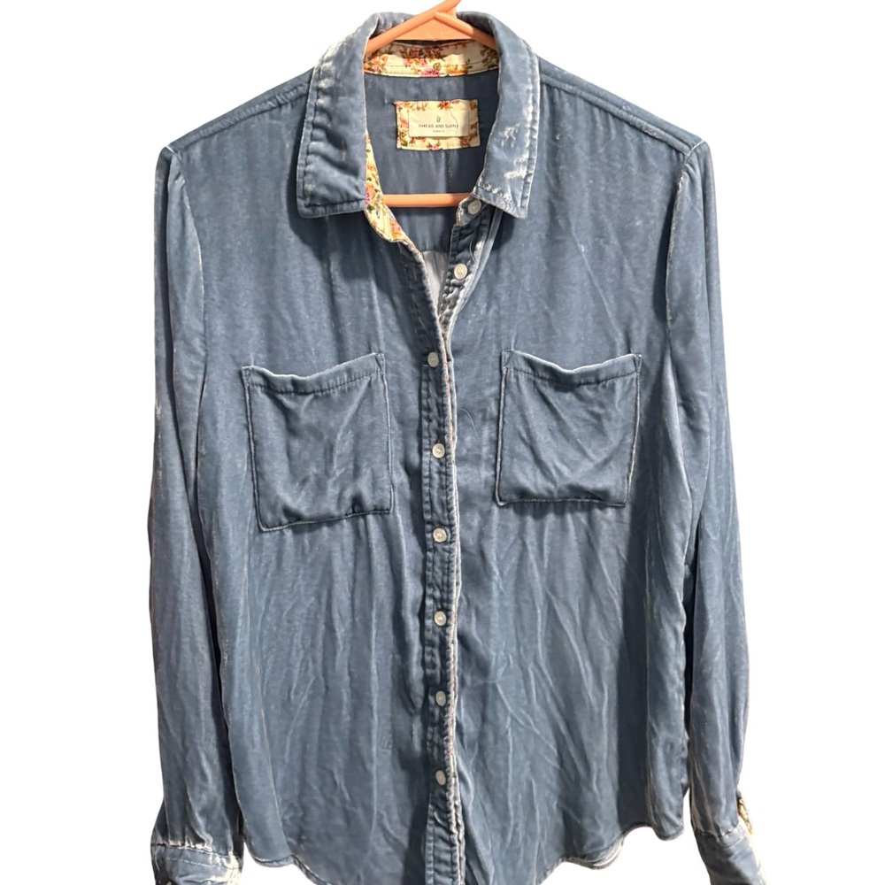 Thread and Supply Velveteen Floral Lined Button Down Shirt